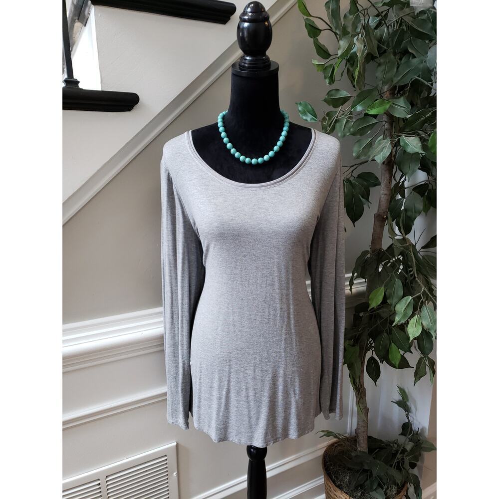 Women's White House Black Market Gray Long Sleeve Rayon Spandex Top XL
